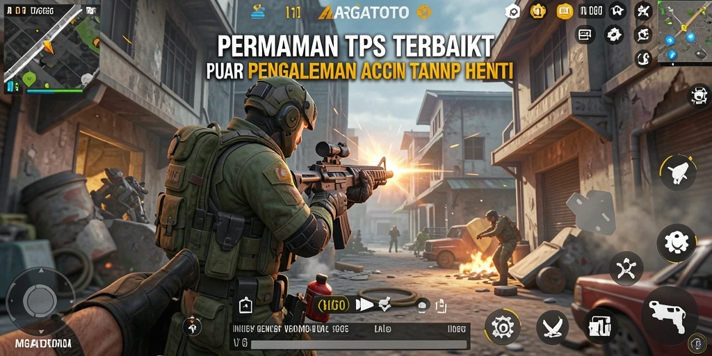 Screenshot gameplay ARGATOTO menampilkan aksi seru dalam pertempuran TPS.