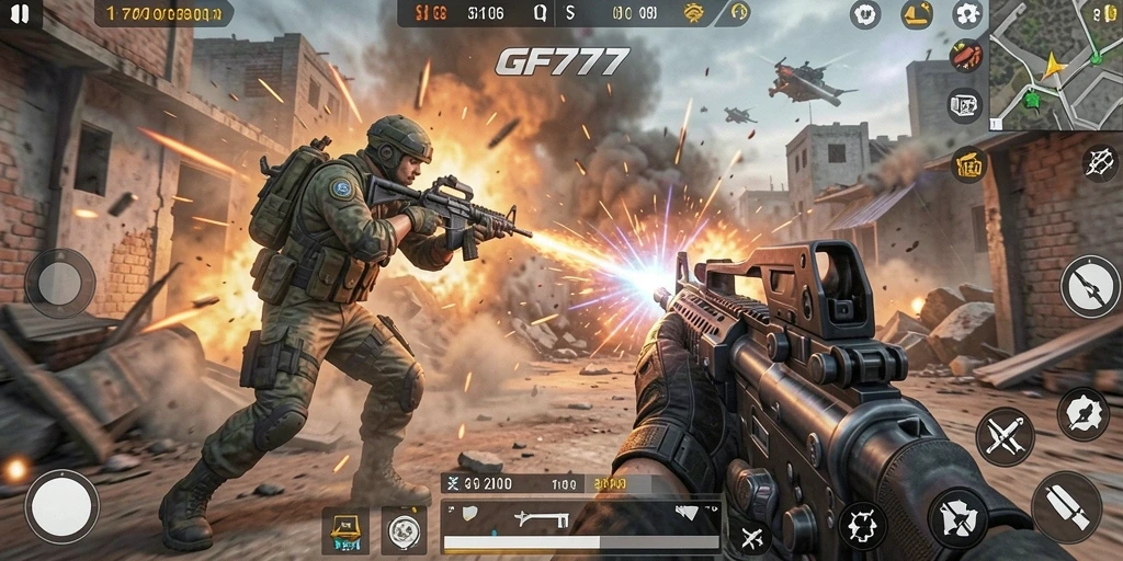 Screenshot gameplay GF777 menampilkan aksi pertempuran yang mendebarkan.
