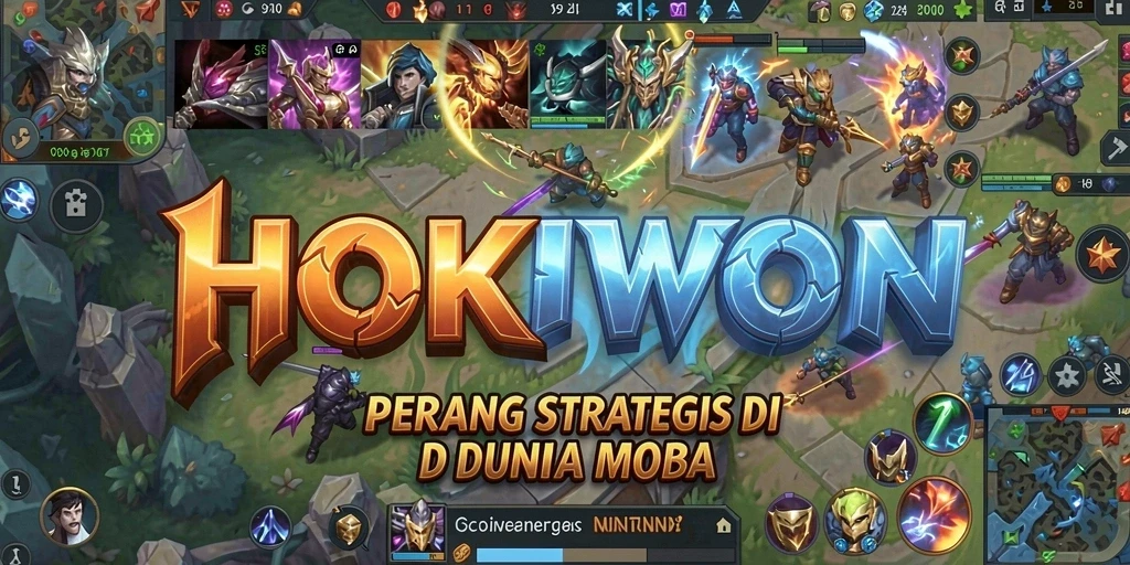 Screenshot HOKIWON menampilkan aksi epik dalam pertempuran MOBA.