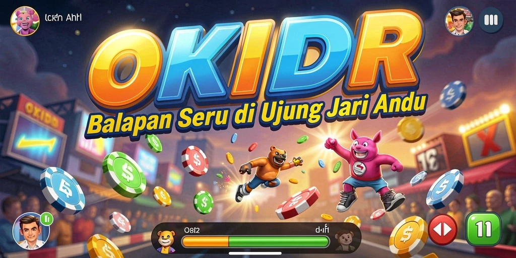 Screenshot utama OKIDR menampilkan aksi balapan yang cepat dan penuh adrenalin.
